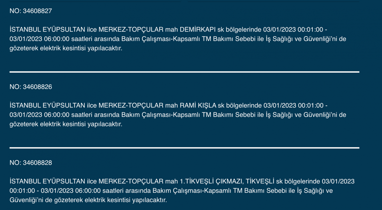 İstanbul’un çok sayıda ilçesinde elektrikler kesilecek (3 OCAK) - Sayfa 13