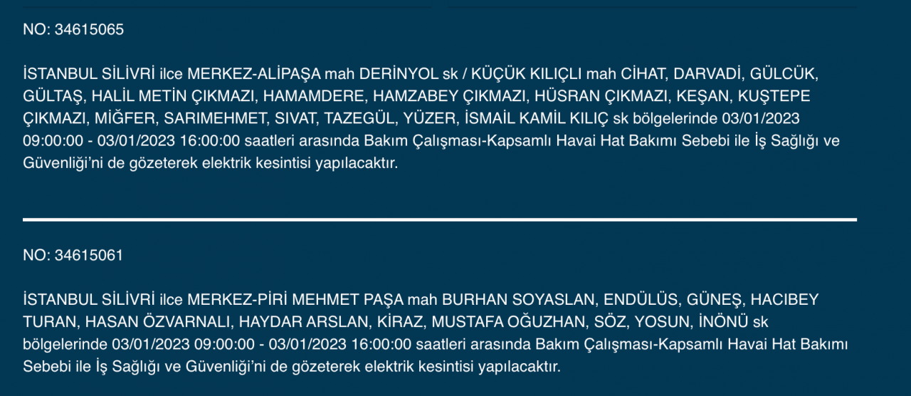 İstanbul’un çok sayıda ilçesinde elektrikler kesilecek (3 OCAK) - Sayfa 22