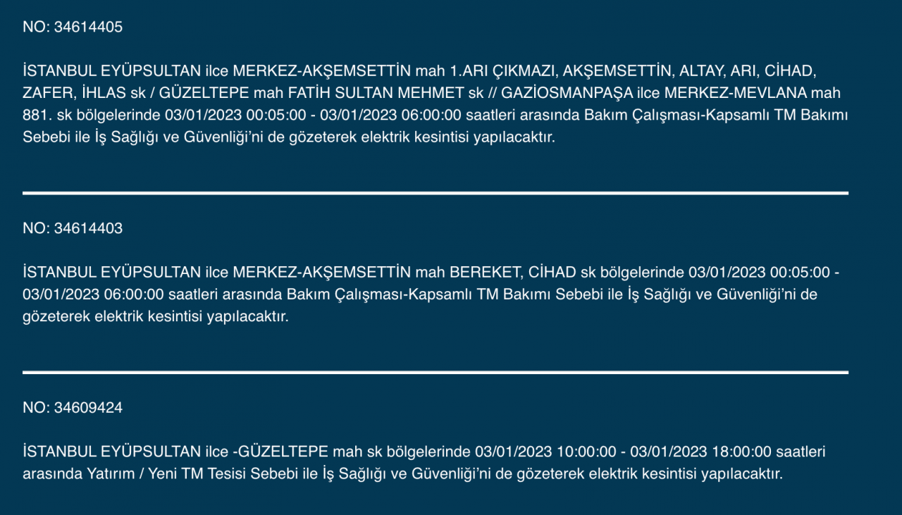 İstanbul’un çok sayıda ilçesinde elektrikler kesilecek (3 OCAK) - Sayfa 14
