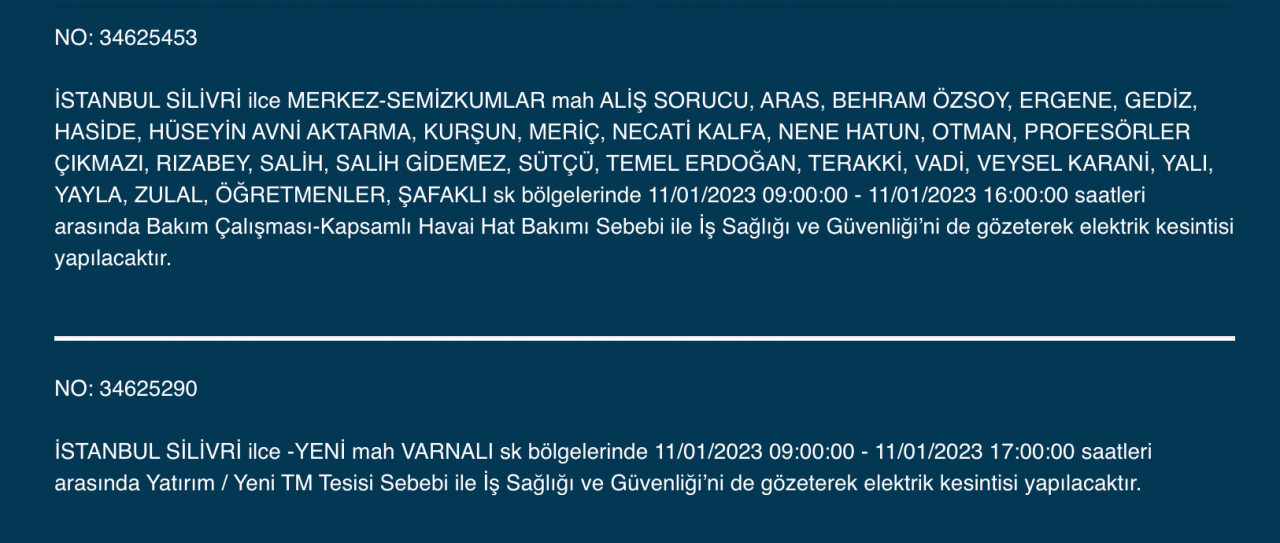 İstanbul’da uzun süreli elektrik kesintisi (11 Ocak) - Sayfa 25