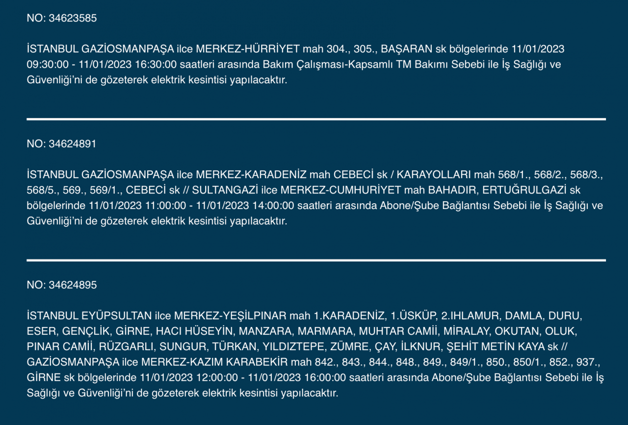 İstanbul’da uzun süreli elektrik kesintisi (11 Ocak) - Sayfa 17