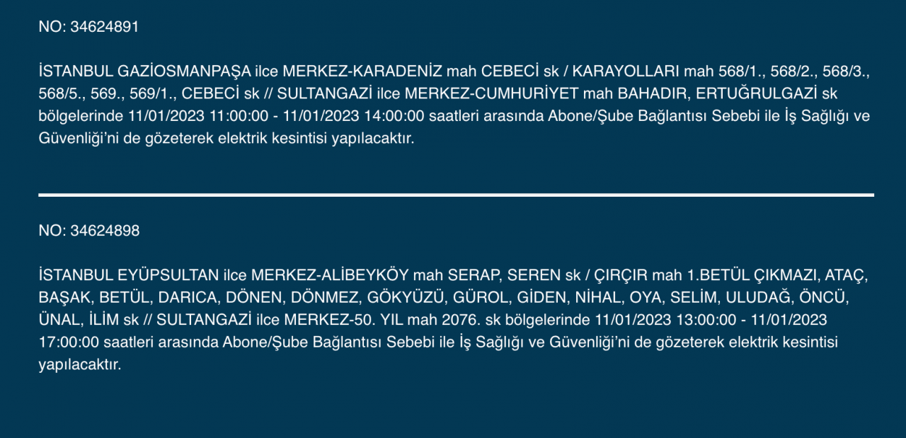 İstanbul’da uzun süreli elektrik kesintisi (11 Ocak) - Sayfa 31