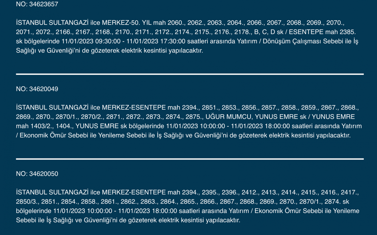 İstanbul’da uzun süreli elektrik kesintisi (11 Ocak) - Sayfa 30