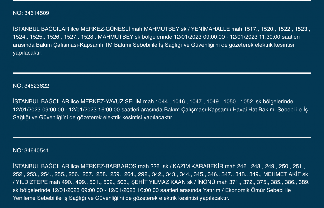 İstanbul’da 32 ilçede elektrikler kesilecek (12 Ocak) - Sayfa 6