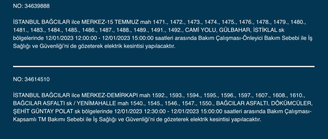 İstanbul’da 32 ilçede elektrikler kesilecek (12 Ocak) - Sayfa 7