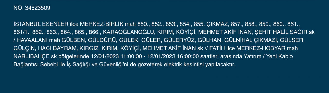 İstanbul’da 32 ilçede elektrikler kesilecek (12 Ocak) - Sayfa 15