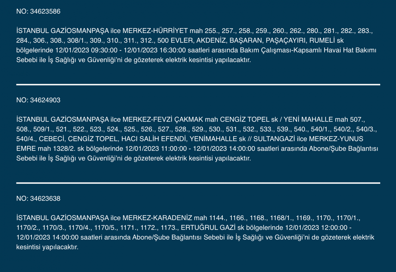 İstanbul’da 32 ilçede elektrikler kesilecek (12 Ocak) - Sayfa 20
