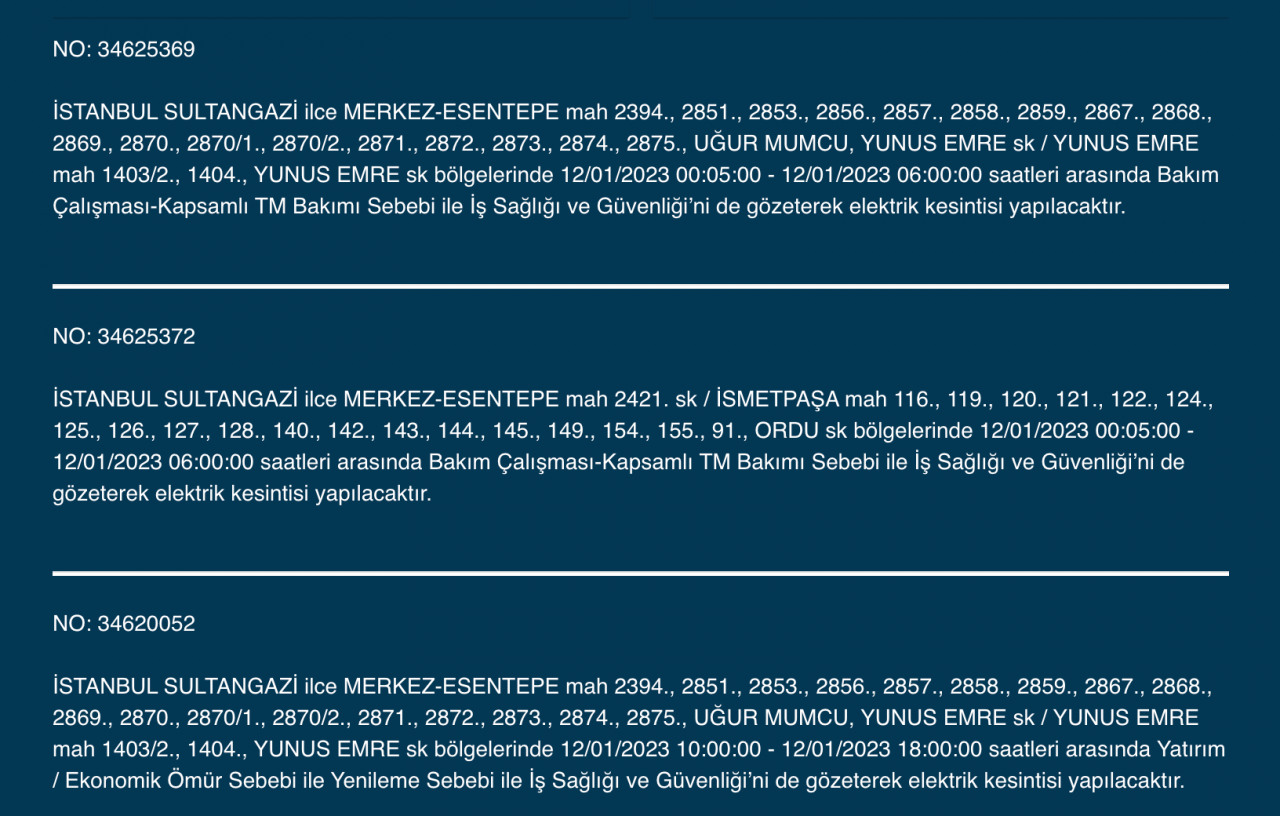 İstanbul’da 32 ilçede elektrikler kesilecek (12 Ocak) - Sayfa 28