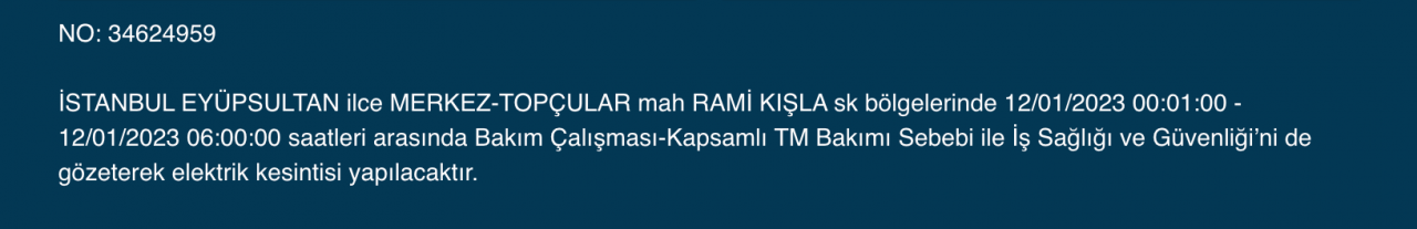 İstanbul’da 32 ilçede elektrikler kesilecek (12 Ocak) - Sayfa 17