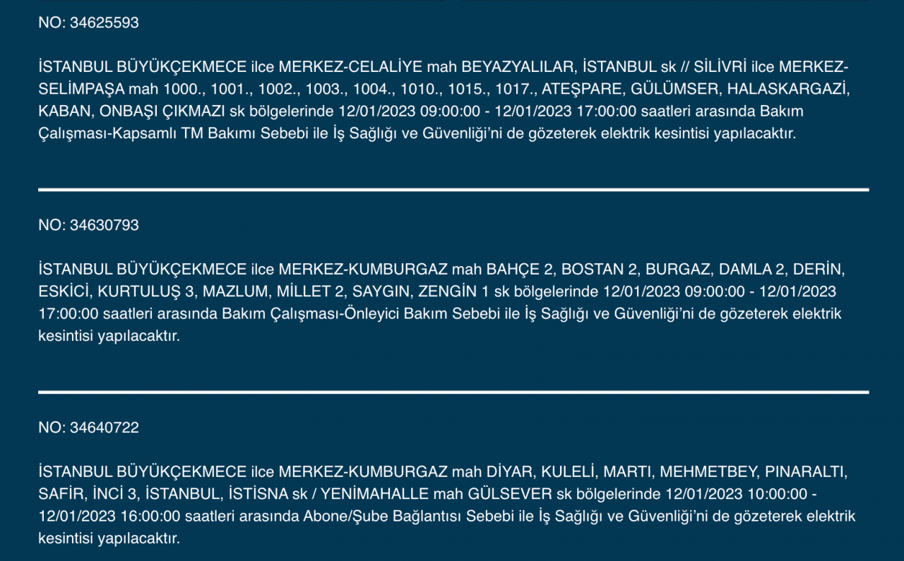 İstanbul’da 32 ilçede elektrikler kesilecek (12 Ocak) - Sayfa 12