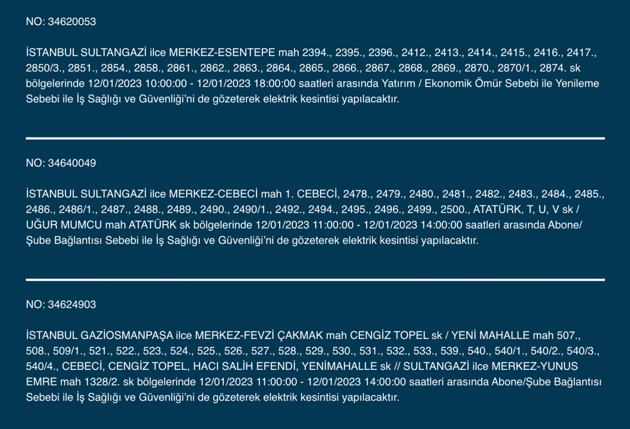 İstanbul’da 32 ilçede elektrikler kesilecek (12 Ocak) - Sayfa 29