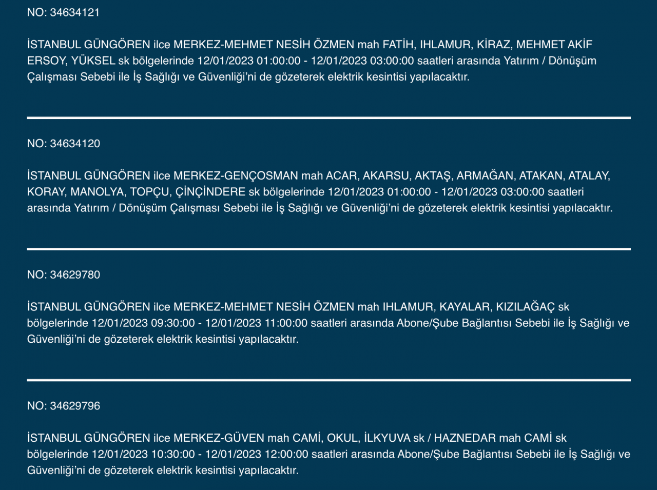 İstanbul’da 32 ilçede elektrikler kesilecek (12 Ocak) - Sayfa 21