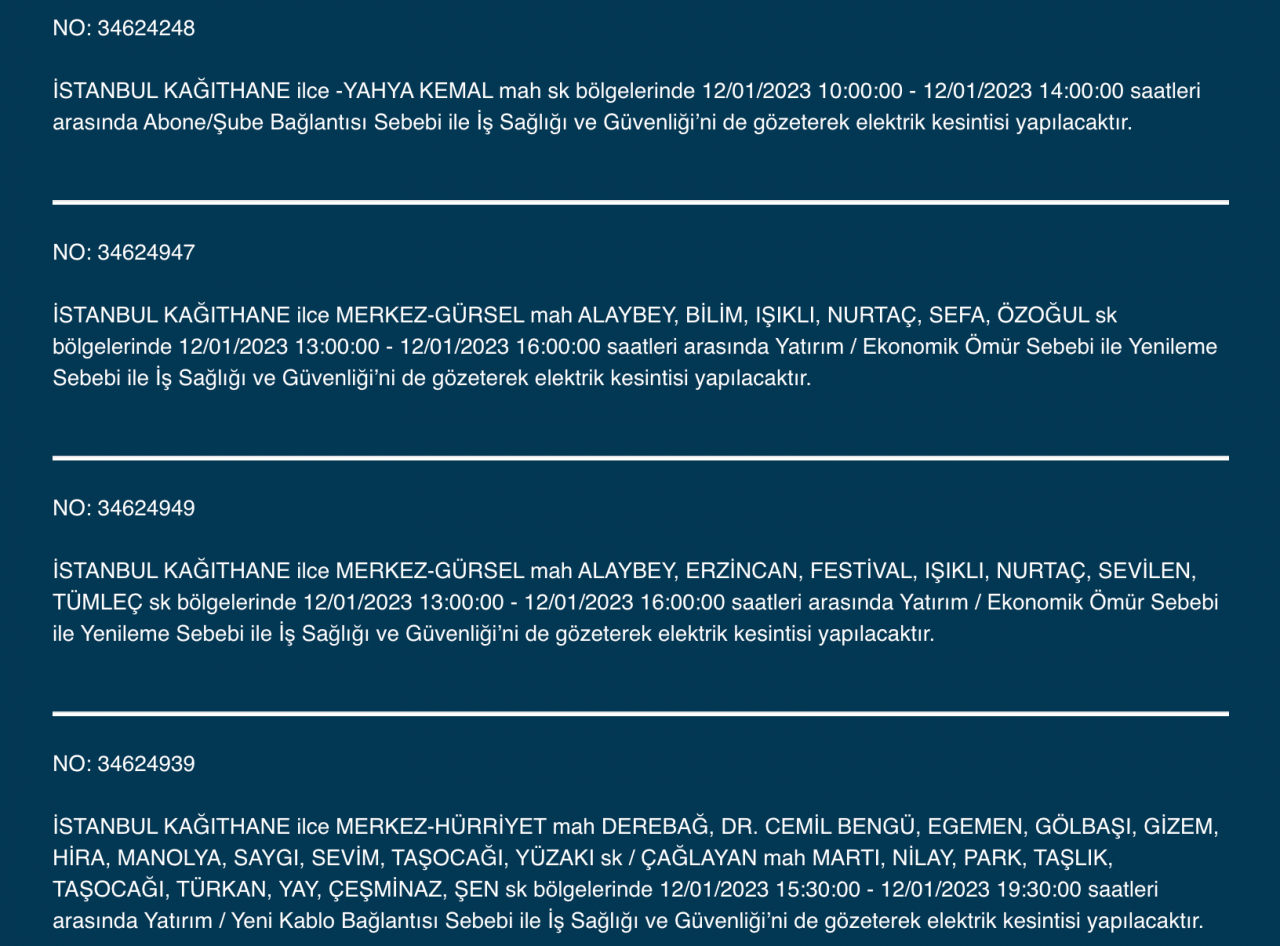 İstanbul’da 32 ilçede elektrikler kesilecek (12 Ocak) - Sayfa 23