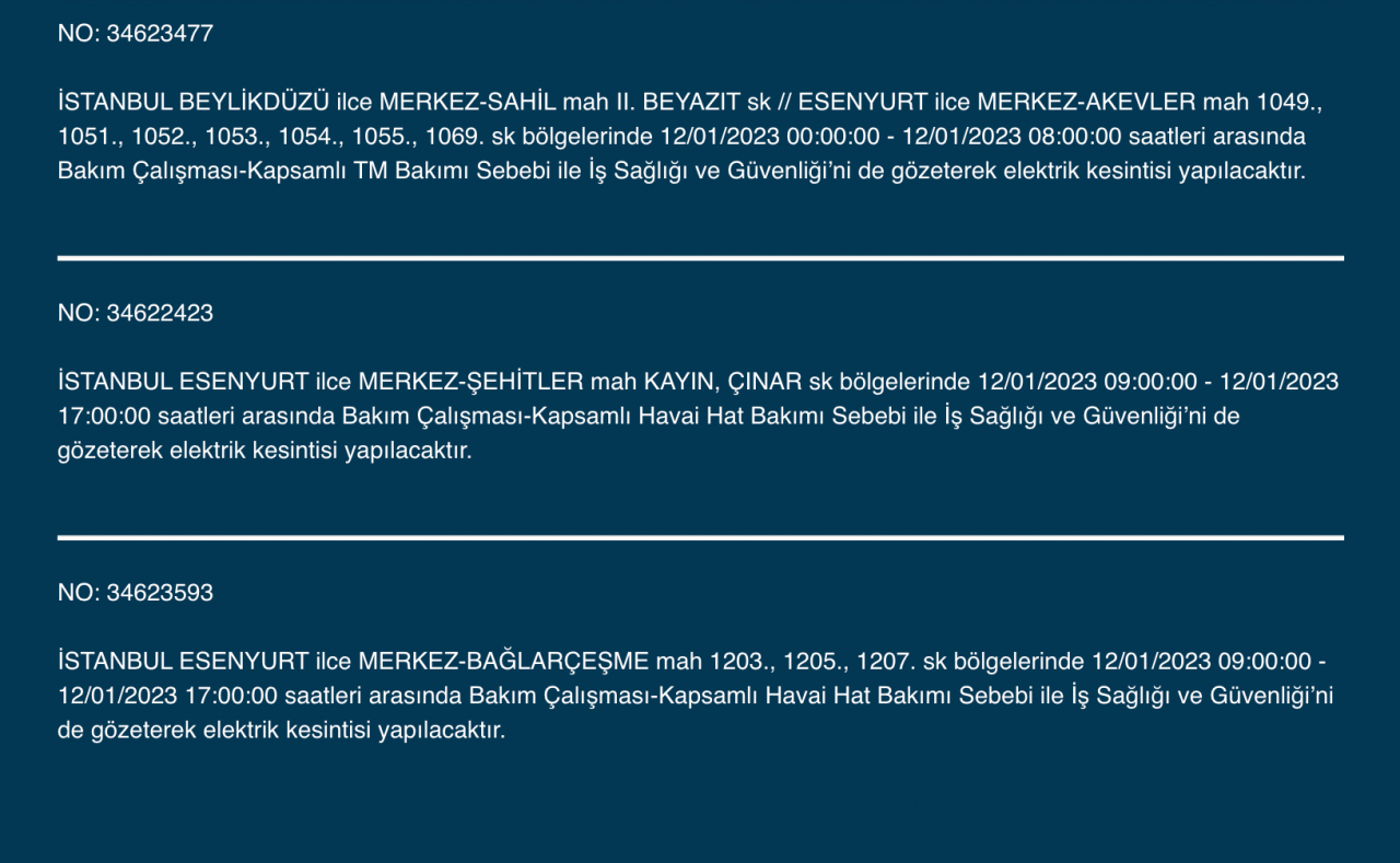 İstanbul’da 32 ilçede elektrikler kesilecek (12 Ocak) - Sayfa 16