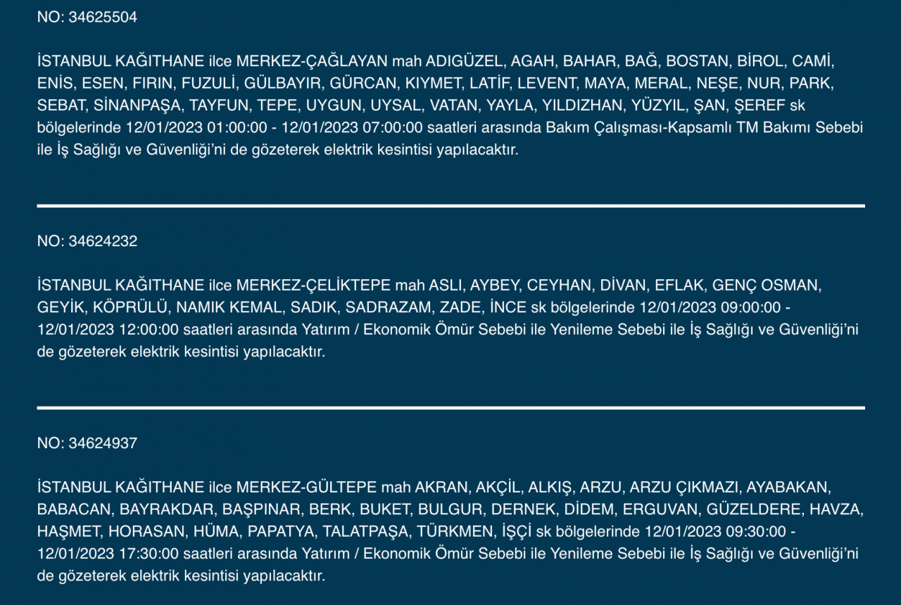 İstanbul’da 32 ilçede elektrikler kesilecek (12 Ocak) - Sayfa 22