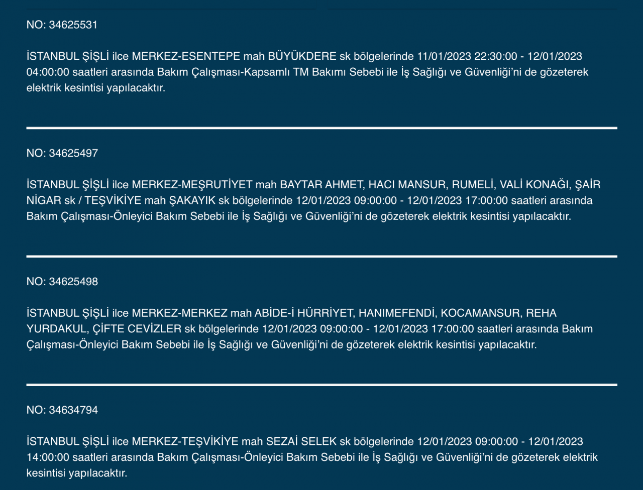 İstanbul’da 32 ilçede elektrikler kesilecek (12 Ocak) - Sayfa 27