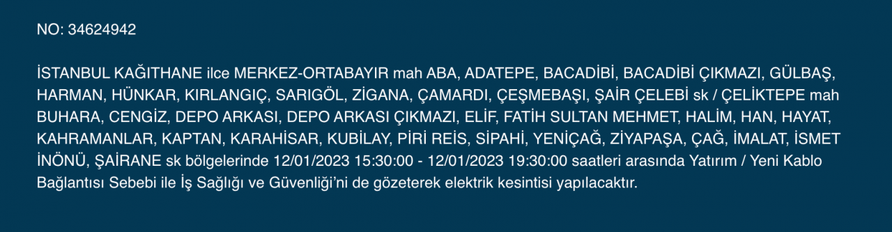 İstanbul’da 32 ilçede elektrikler kesilecek (12 Ocak) - Sayfa 24