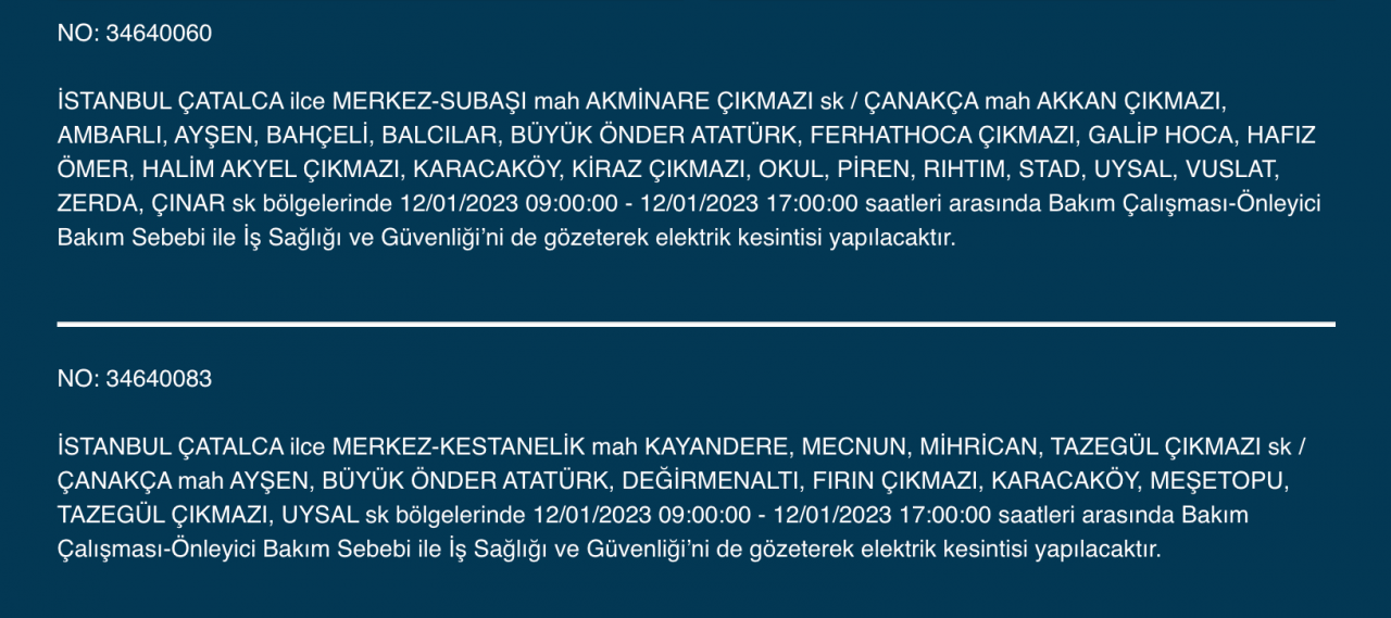İstanbul’da 32 ilçede elektrikler kesilecek (12 Ocak) - Sayfa 14