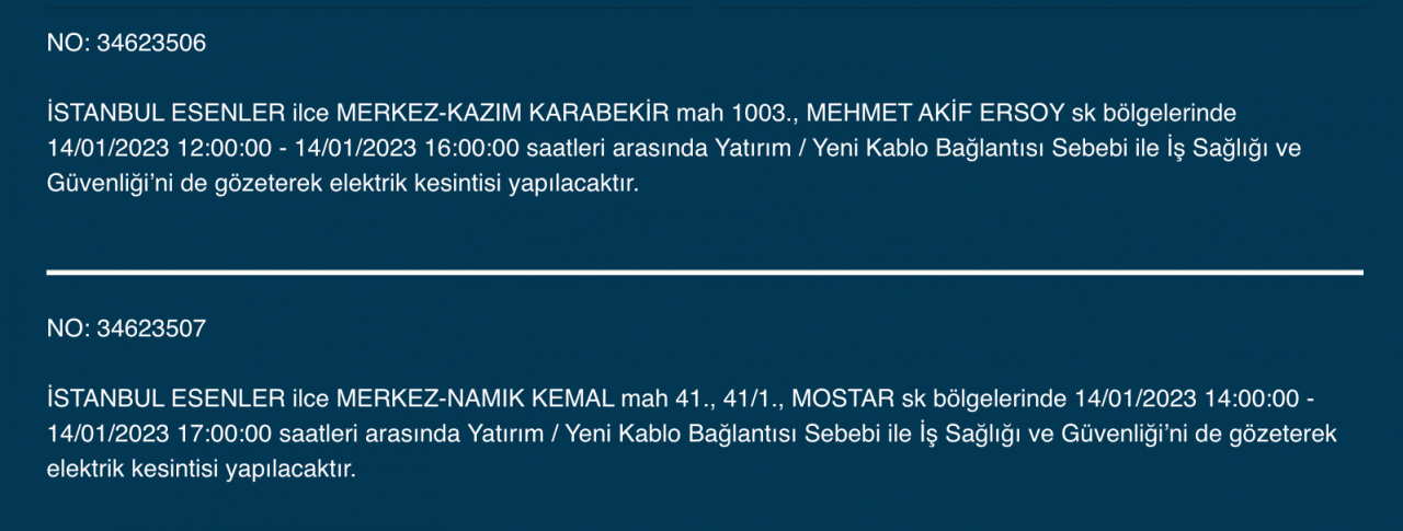 İstanbul’un çok sayıda ilçesine elektrik verilemeyecek (14 Ocak) - Sayfa 9