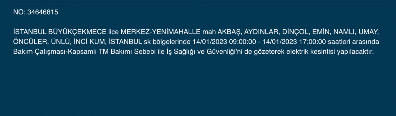 İstanbul’un çok sayıda ilçesine elektrik verilemeyecek (14 Ocak) - Sayfa 7