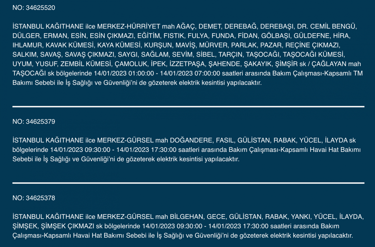İstanbul’un çok sayıda ilçesine elektrik verilemeyecek (14 Ocak) - Sayfa 16