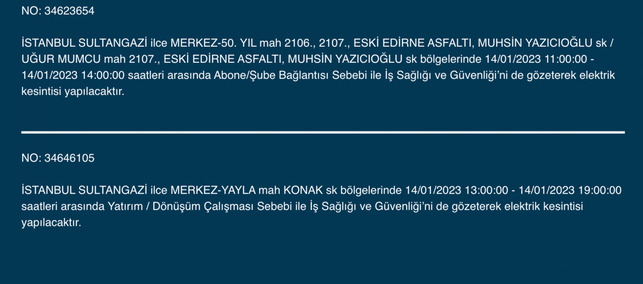 İstanbul’un çok sayıda ilçesine elektrik verilemeyecek (14 Ocak) - Sayfa 23