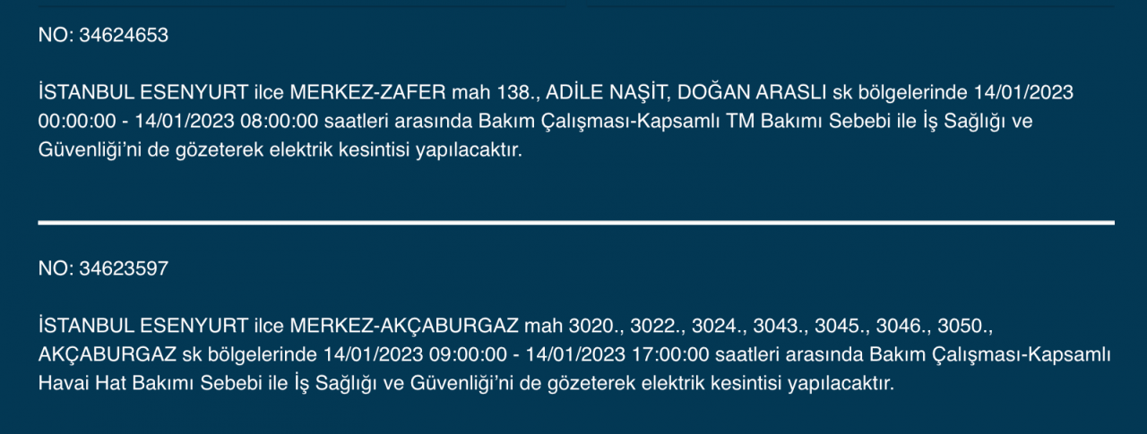 İstanbul’un çok sayıda ilçesine elektrik verilemeyecek (14 Ocak) - Sayfa 10