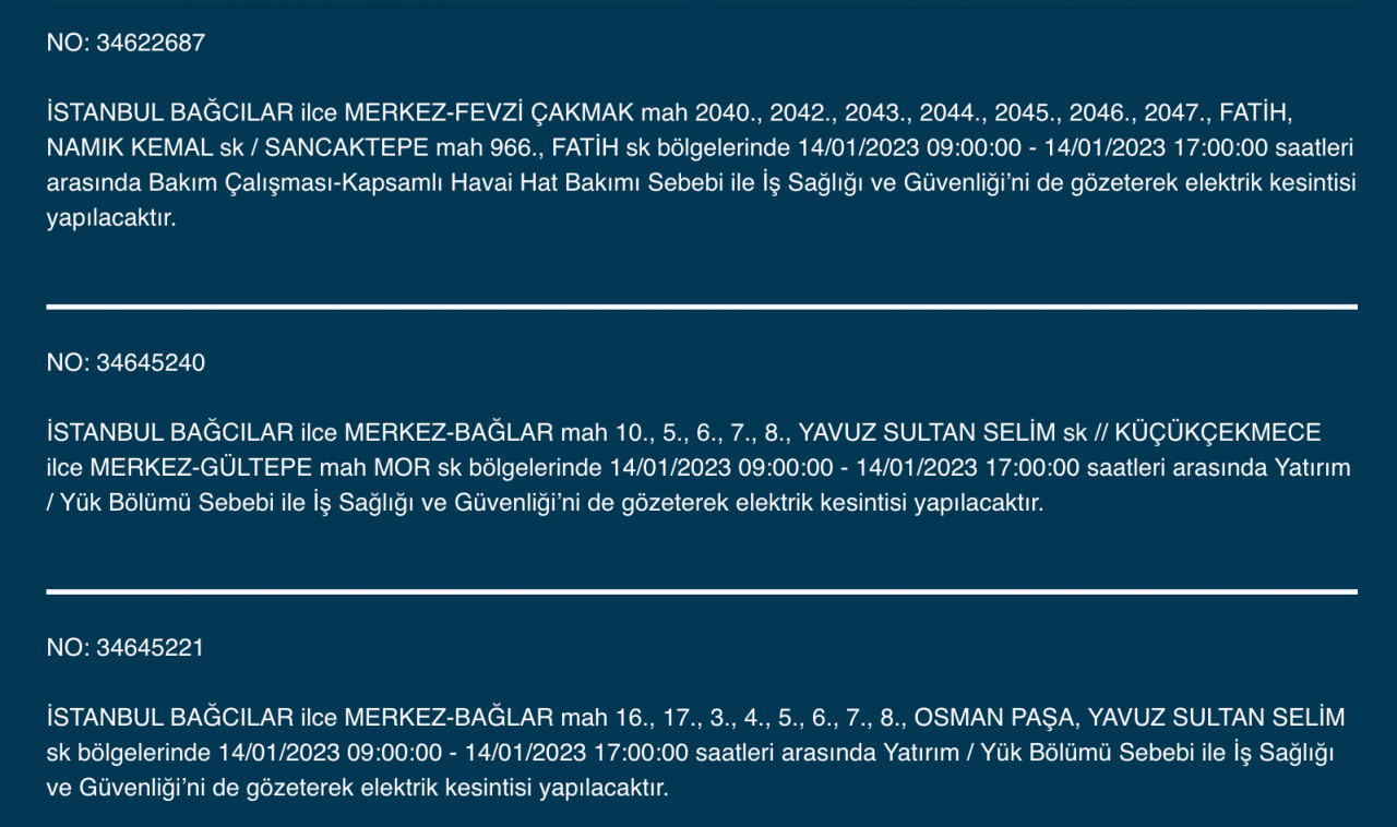 İstanbul’un çok sayıda ilçesine elektrik verilemeyecek (14 Ocak) - Sayfa 5