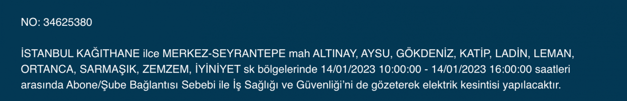İstanbul’un çok sayıda ilçesine elektrik verilemeyecek (14 Ocak) - Sayfa 17