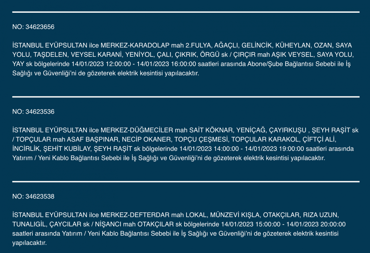 İstanbul’un çok sayıda ilçesine elektrik verilemeyecek (14 Ocak) - Sayfa 12
