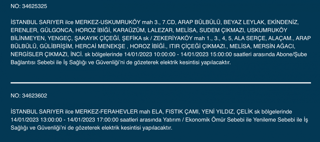 İstanbul’un çok sayıda ilçesine elektrik verilemeyecek (14 Ocak) - Sayfa 18