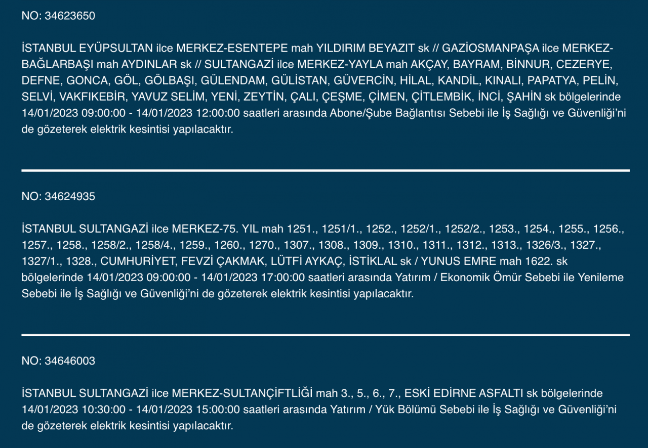 İstanbul’un çok sayıda ilçesine elektrik verilemeyecek (14 Ocak) - Sayfa 22