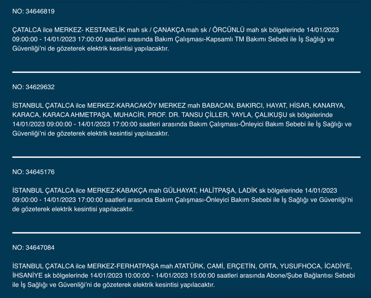 İstanbul’un çok sayıda ilçesine elektrik verilemeyecek (14 Ocak) - Sayfa 8