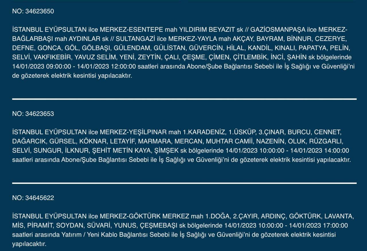 İstanbul’un çok sayıda ilçesine elektrik verilemeyecek (14 Ocak) - Sayfa 11