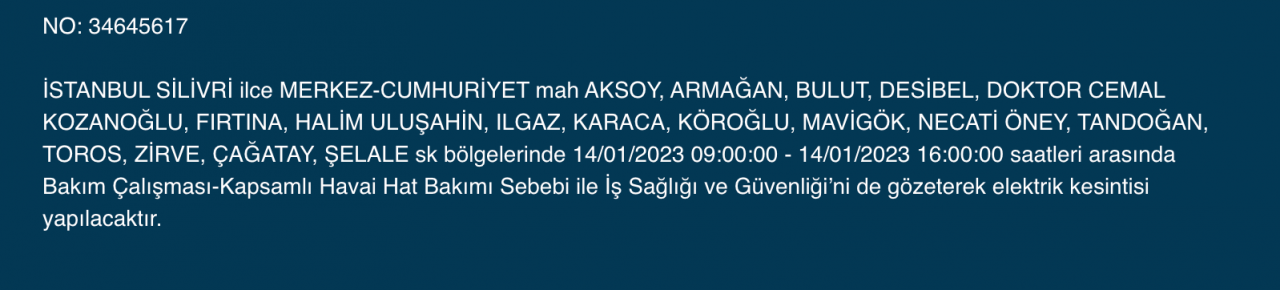 İstanbul’un çok sayıda ilçesine elektrik verilemeyecek (14 Ocak) - Sayfa 19