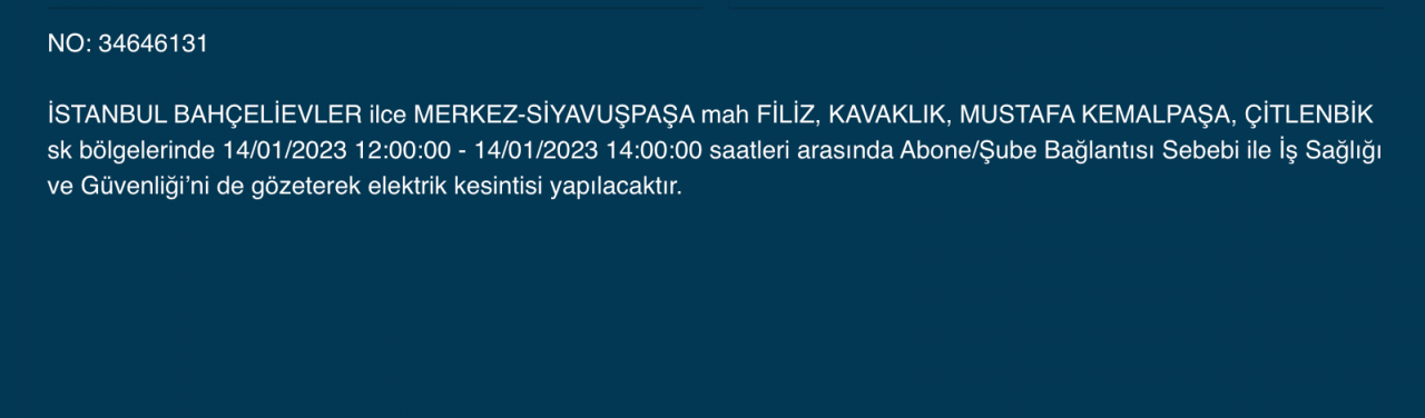 İstanbul’un çok sayıda ilçesine elektrik verilemeyecek (14 Ocak) - Sayfa 6