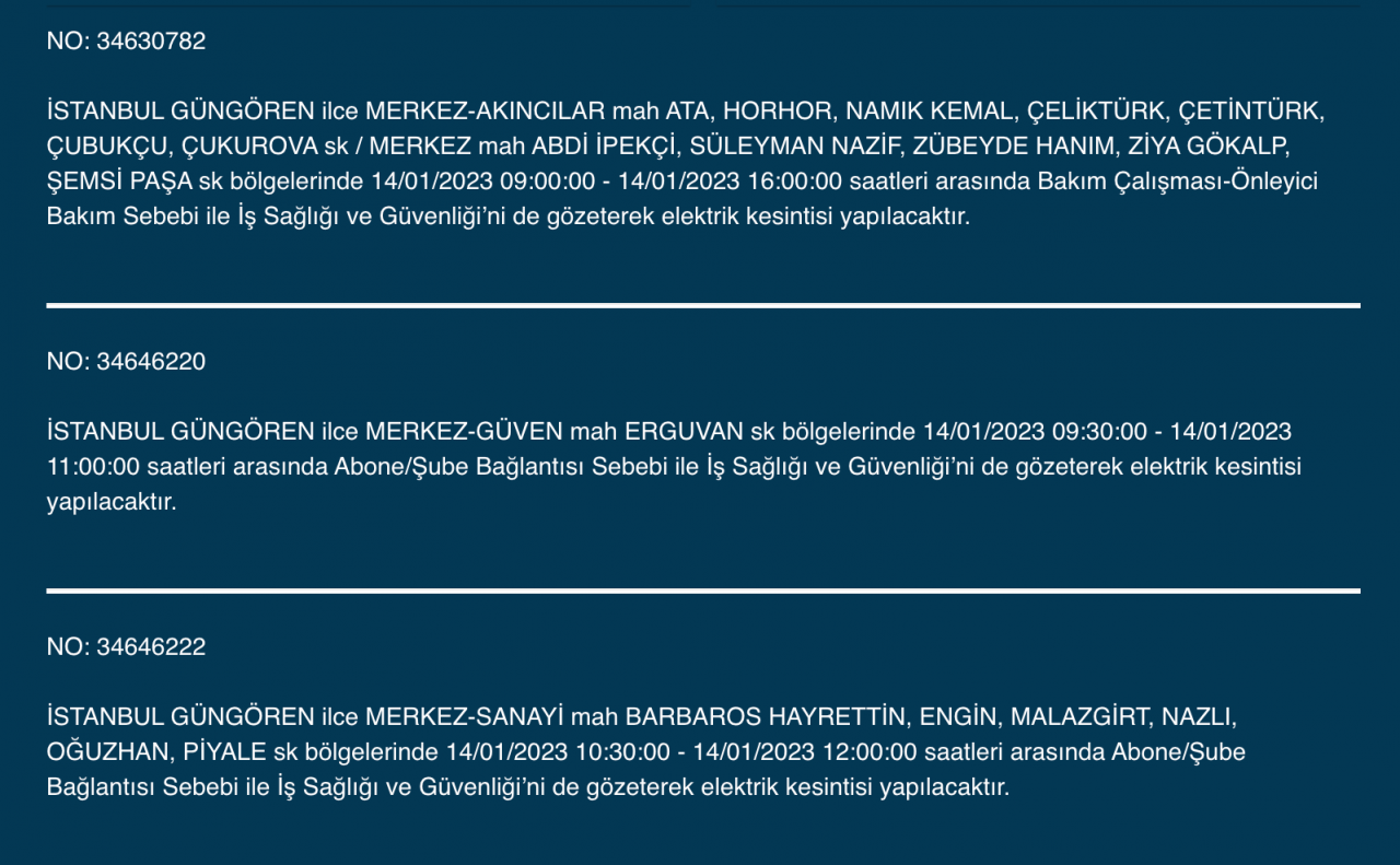 İstanbul’un çok sayıda ilçesine elektrik verilemeyecek (14 Ocak) - Sayfa 15