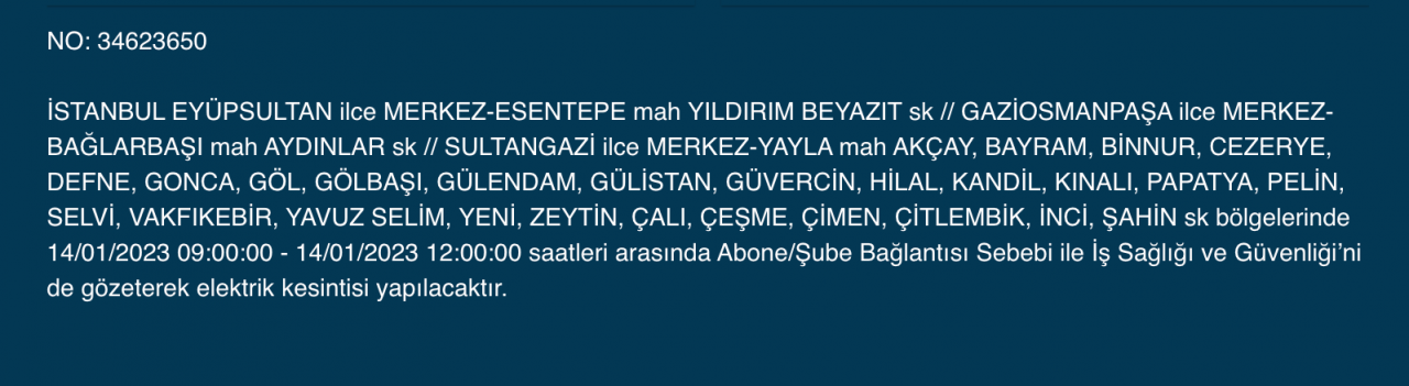 İstanbul’un çok sayıda ilçesine elektrik verilemeyecek (14 Ocak) - Sayfa 14