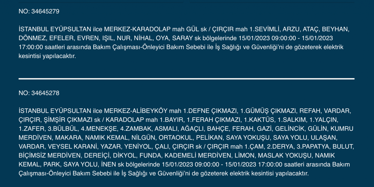 İstanbul’da 15 ilçede elektrikler kesilecek (15 Ocak) - Sayfa 11
