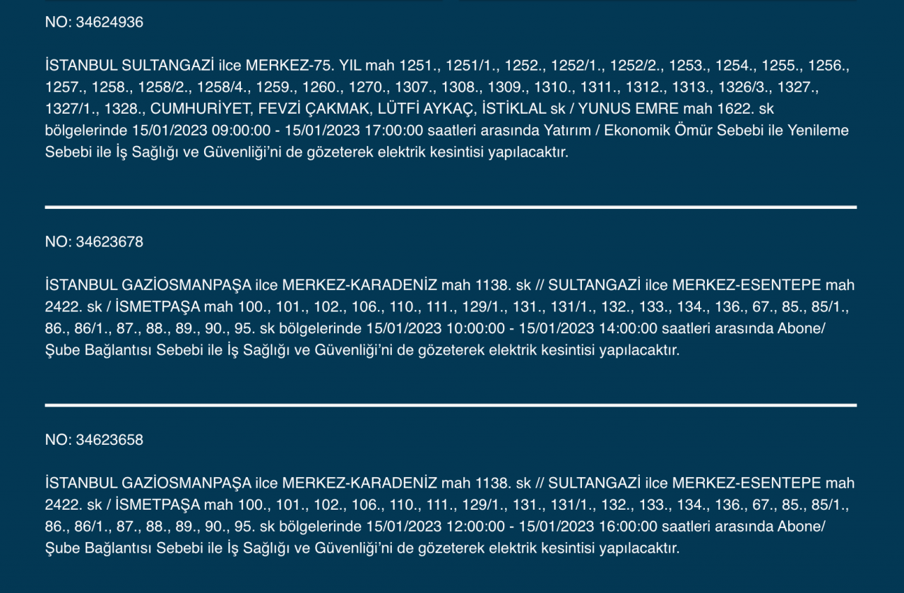 İstanbul’da 15 ilçede elektrikler kesilecek (15 Ocak) - Sayfa 15