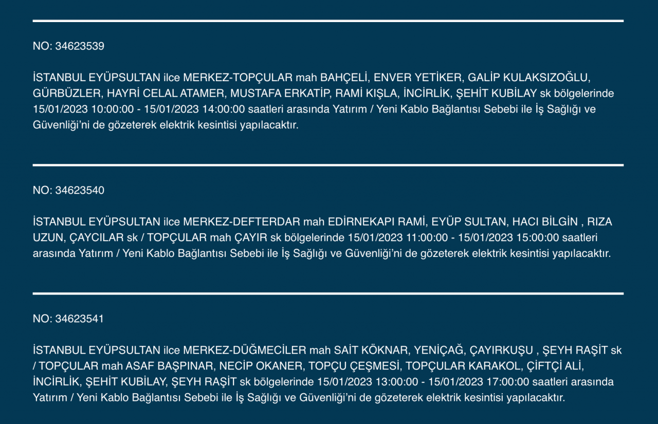İstanbul’da 15 ilçede elektrikler kesilecek (15 Ocak) - Sayfa 12