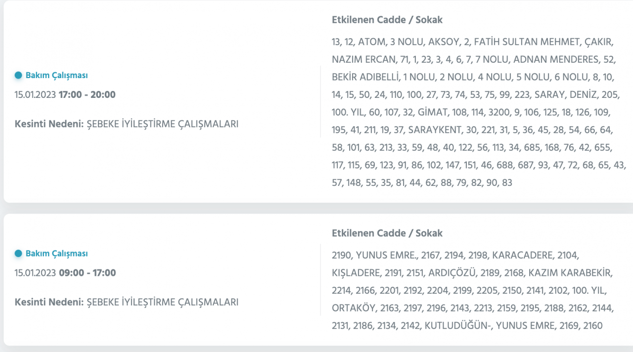Ankara’da yüzlerce adrese kesinti uyarısı (15-16-17-18 Ocak) - Sayfa 31