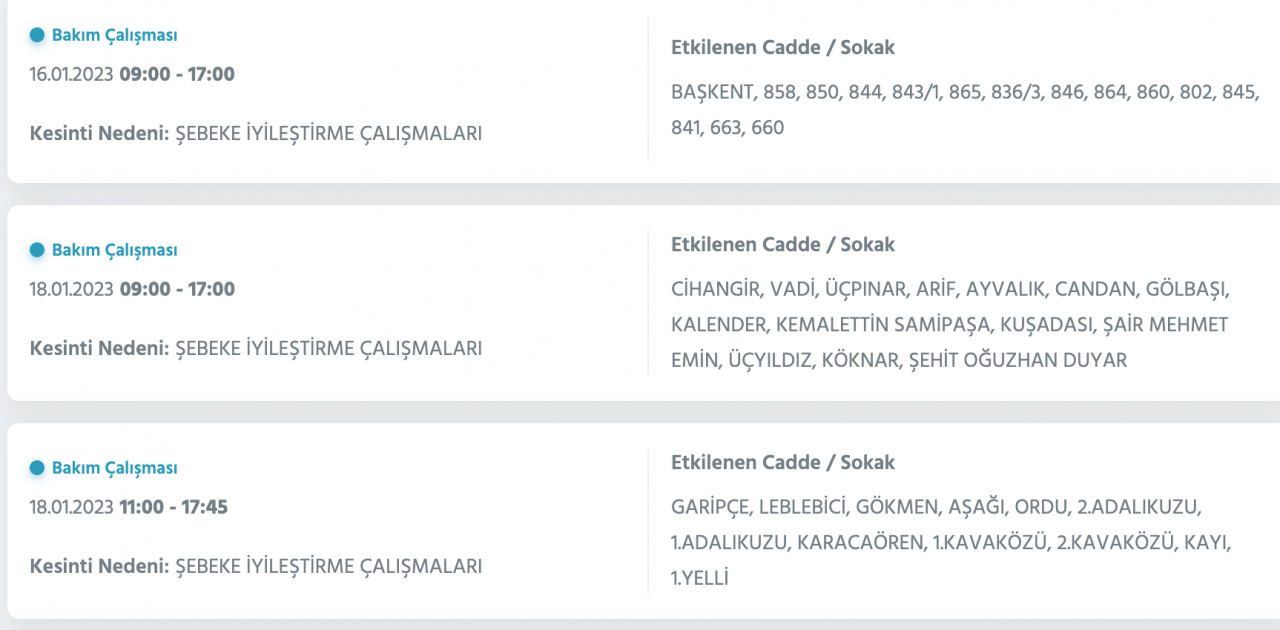 Ankara’da yüzlerce adrese kesinti uyarısı (15-16-17-18 Ocak) - Sayfa 30