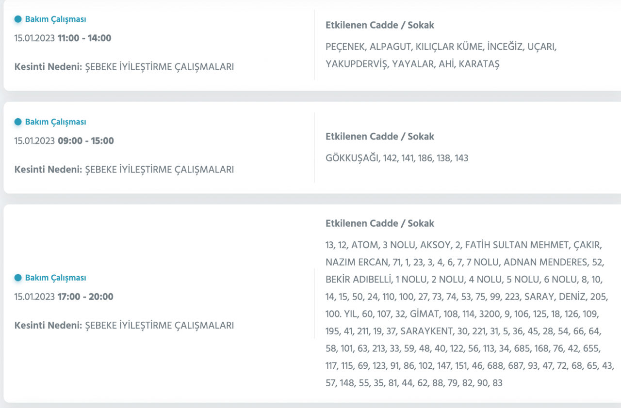 Ankara’da yüzlerce adrese kesinti uyarısı (15-16-17-18 Ocak) - Sayfa 25
