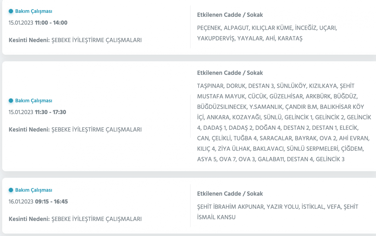 Ankara’da yüzlerce adrese kesinti uyarısı (15-16-17-18 Ocak) - Sayfa 15