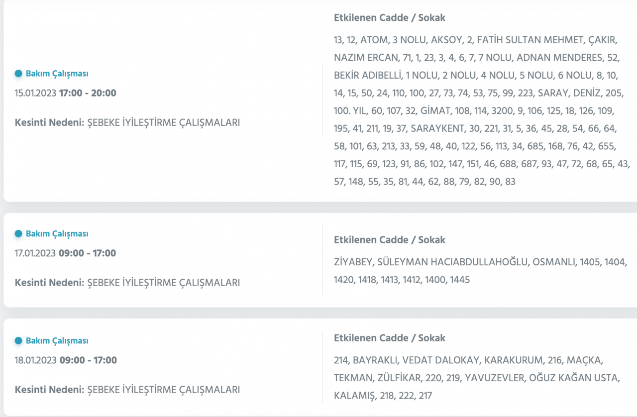 Ankara’da yüzlerce adrese kesinti uyarısı (15-16-17-18 Ocak) - Sayfa 13