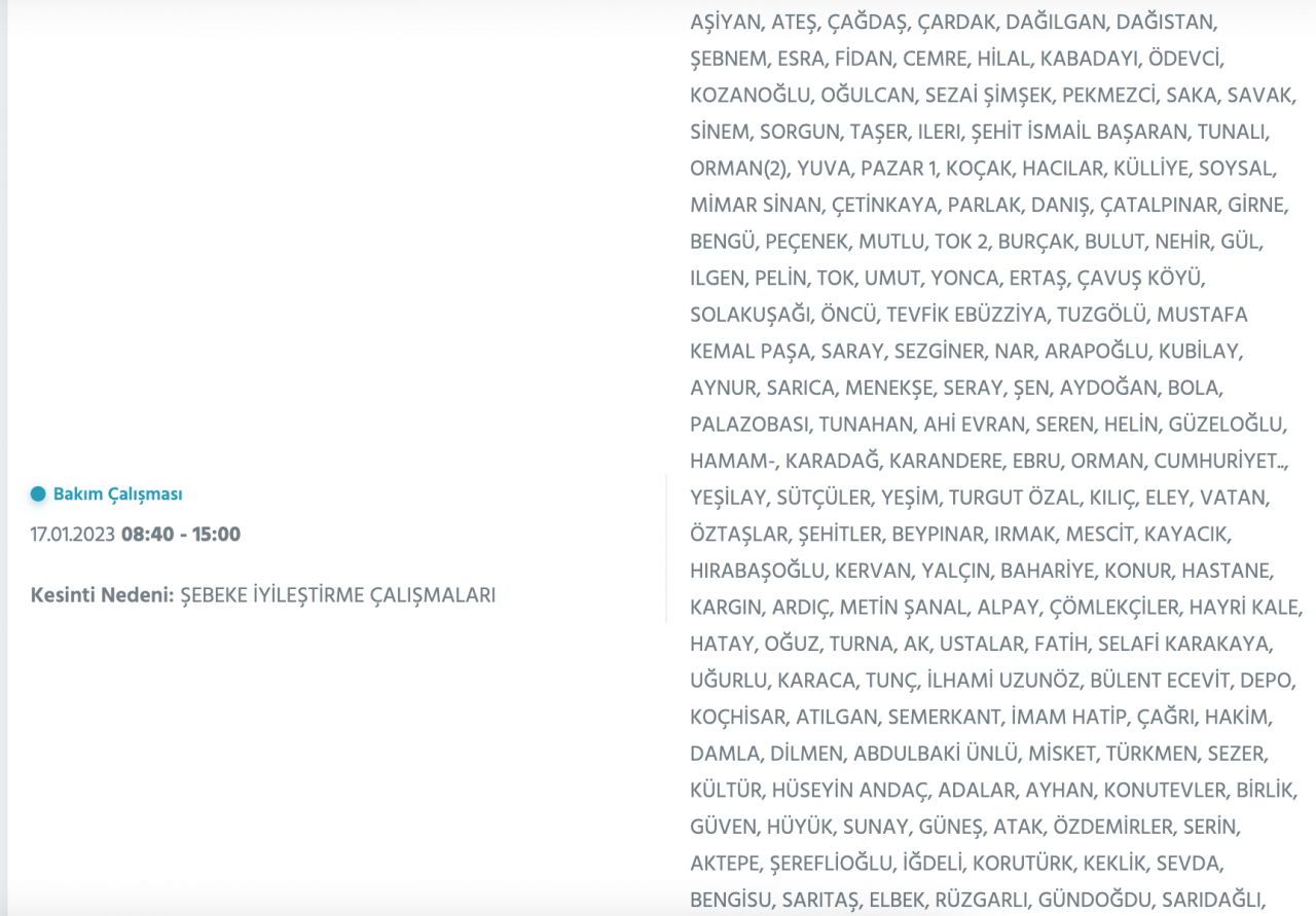 Ankara’da yüzlerce adrese kesinti uyarısı (15-16-17-18 Ocak) - Sayfa 20