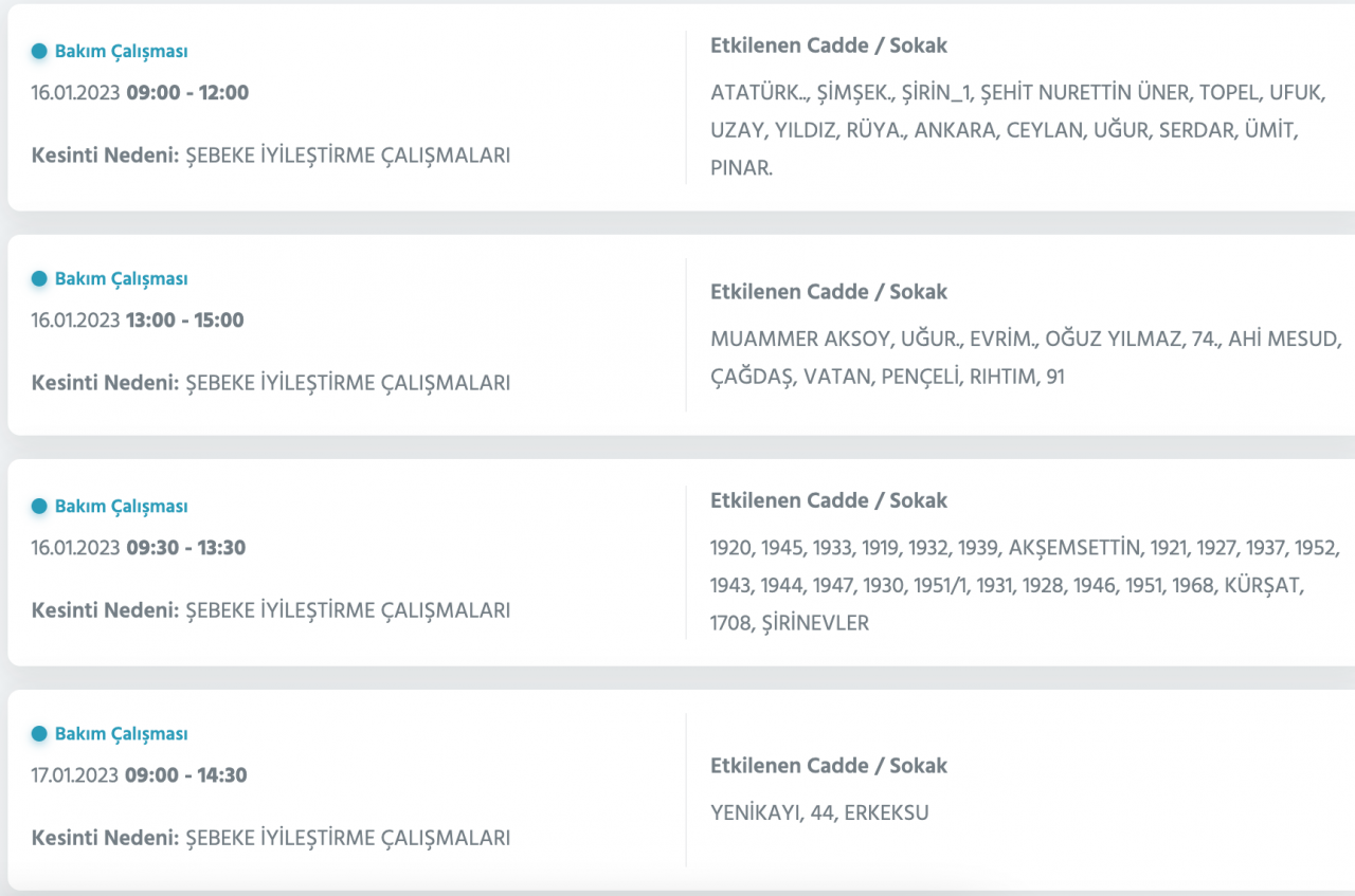 Ankara’da yüzlerce adrese kesinti uyarısı (15-16-17-18 Ocak) - Sayfa 36