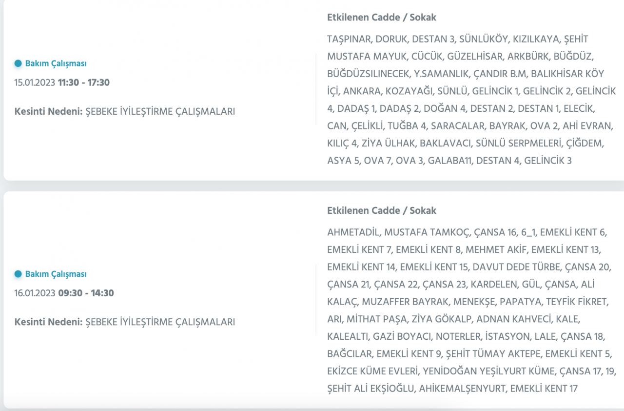 Ankara’da yüzlerce adrese kesinti uyarısı (15-16-17-18 Ocak) - Sayfa 28