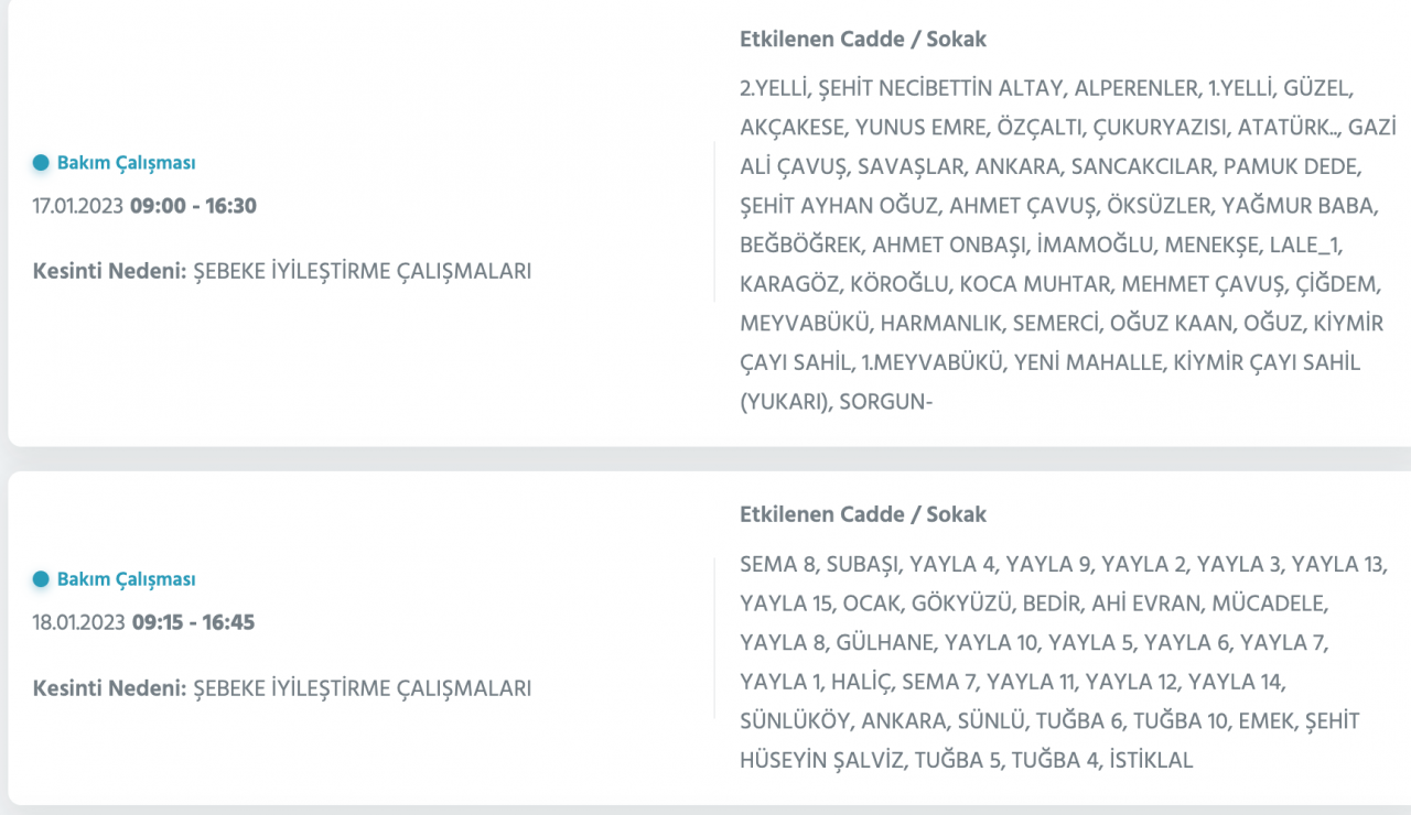Ankara’da yüzlerce adrese kesinti uyarısı (15-16-17-18 Ocak) - Sayfa 16